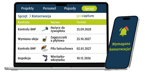 geoCapture Software zur Geräteverwaltung mit Wartungsübersicht und mobilen Erinnerungen