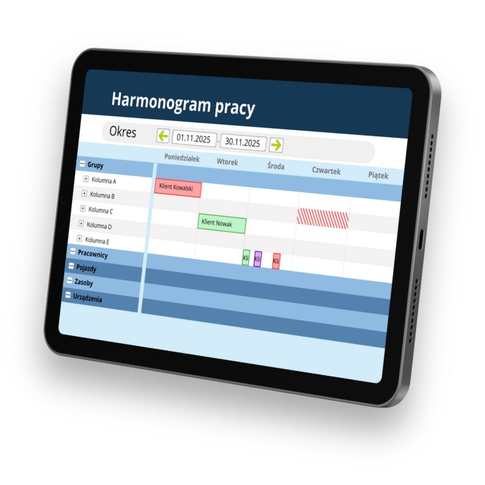 Digitale Arbeits- und Einsatzplanung als übersichtlicher Wochenplan auf einem Tablet