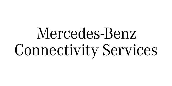 Schriftzug Mercedes-Benz Connectivity Services in schwarzer Schrift auf weißem Hintergrund