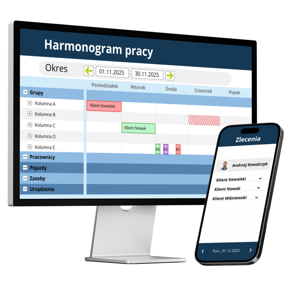 Digitale Einsatz- und Arbeitsplanung mit Mitarbeiter- und Auftragsübersicht in App und Web