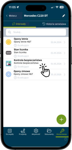 Wyświetlanie historii konserwacji pojazdu w aplikacji geoCapture