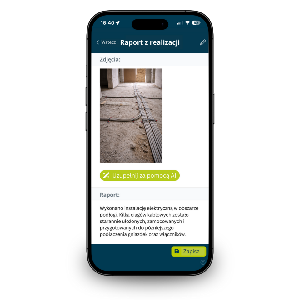 Smartphone-App zur digitalen Baudokumentation mit Foto einer Elektroinstallation und automatischem Bericht