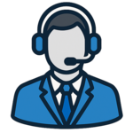 Symbolgrafik einer Person im Anzug mit Headset und Mikrofon, stellvertretend für Kundenservice oder Support