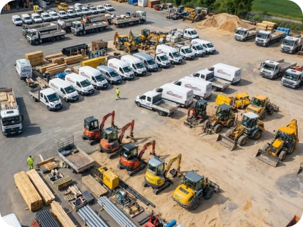Bauhof mit Fuhrpark und Baumaschinen – Übersicht über Fahrzeuge, Geräte und Maschinen auf dem Betriebsgelände