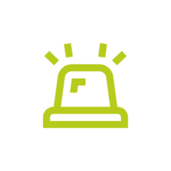 Grünes Icon einer Warnsirene mit Leuchtstrahlen als Symbol für Alarm oder Benachrichtigung