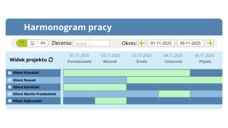 Digitale Projekt- und Einsatzplanung im Wochenkalender mit Kundenübersicht