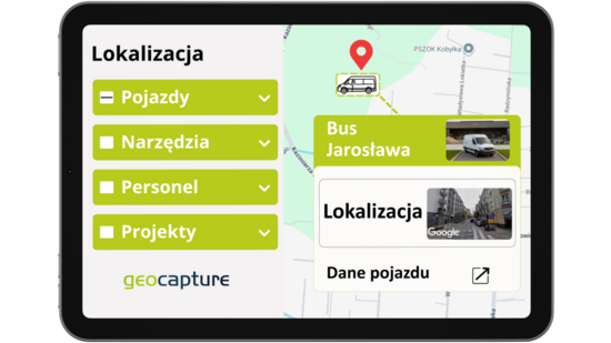 geoCapture GPS-Ortung mit Kartenansicht zur Lokalisierung von Fahrzeugen, Personal und Projekten
